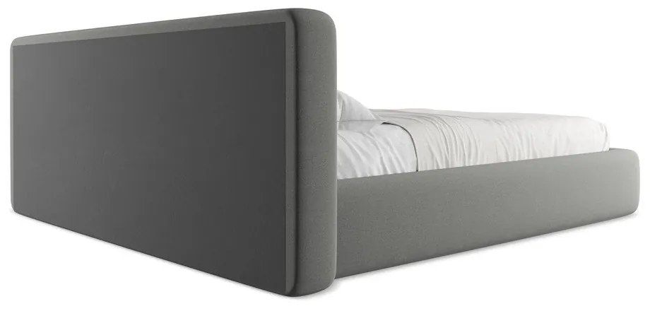 Pat matrimonial gri tapițat cu spațiu de depozitare cu somieră 180x200 cm Kiana – Makamii
