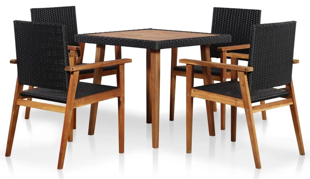 vidaXL Set mobilier de exterior, 5 piese, negru și maro, poliratan