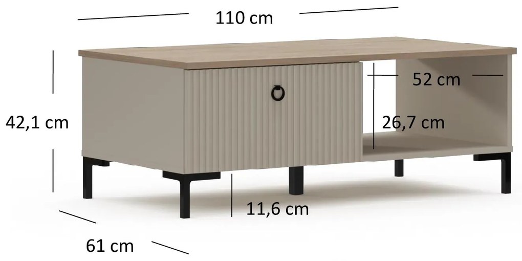 Măsuță de cafea Demandaron (taupe + stejar silverjack). 1116811