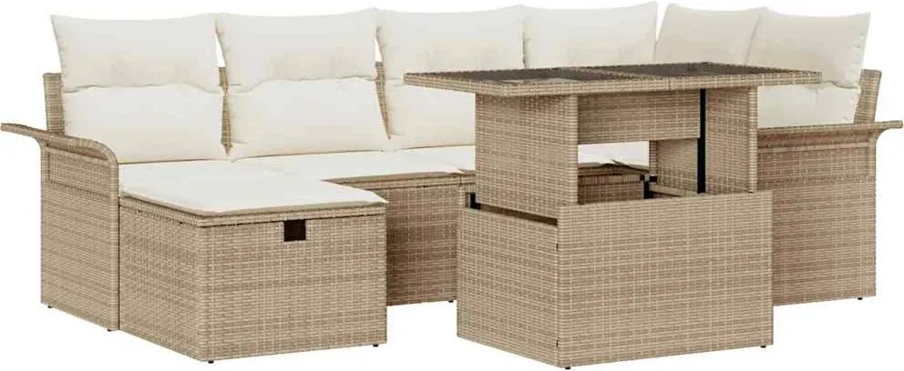 vidaXL Set de canapele pentru grădină cu pernă 7 pcs Bej Rattan poli
