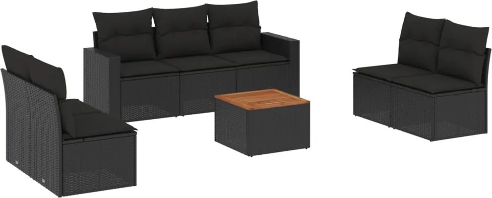 vidaXL Set mobilier de grădină cu perne, 8 piese, negru, poliratan
