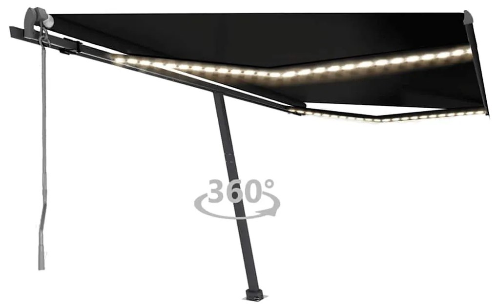 vidaXL Copertină automată cu senzor vânt &amp; LED, antracit, 450x300 cm