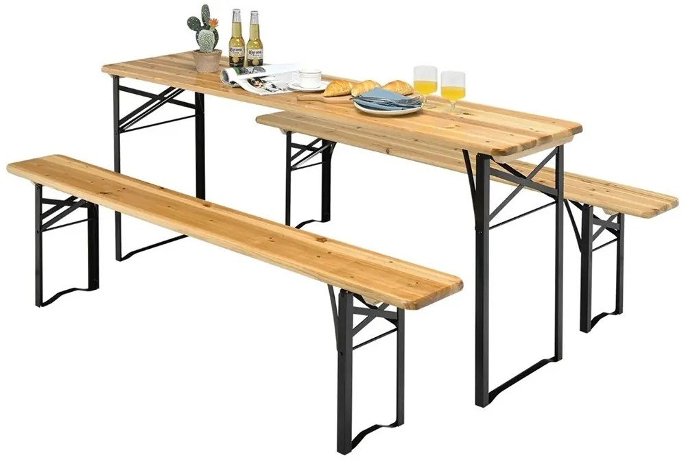 Masă de picnic din lemn cu 2 bănci