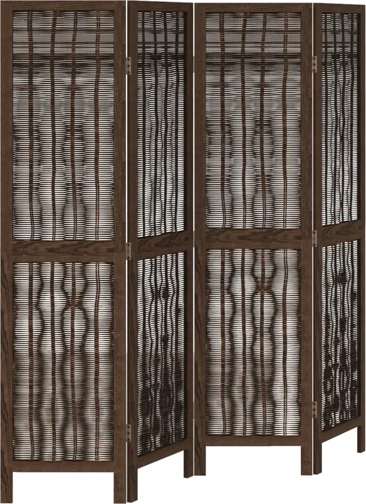 vidaXL Paravan cameră 4 panouri, maro închis, lemn masiv paulownia