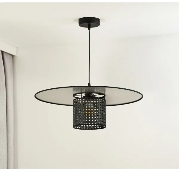 Lustră pe cablu TOKYO Duolla RATTAN 1xE27/15W/230V d. 50 cm negru/argintiu