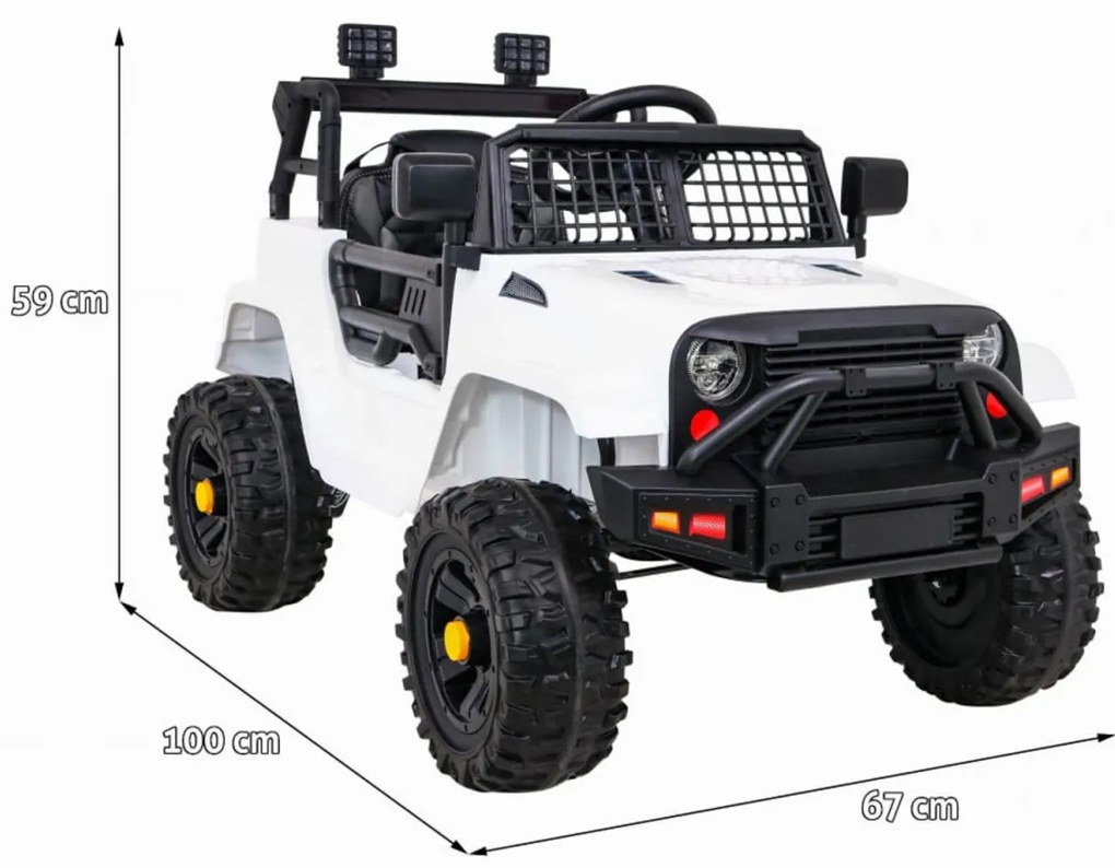 Masinuta Electrica cu acumulator pentru copii NOVOKIDS™ Dark Knight Jeep PRO, Max 30 kg, 3-8 ani , Cu melodii si lumini, 12V, 2 Viteze, Alb