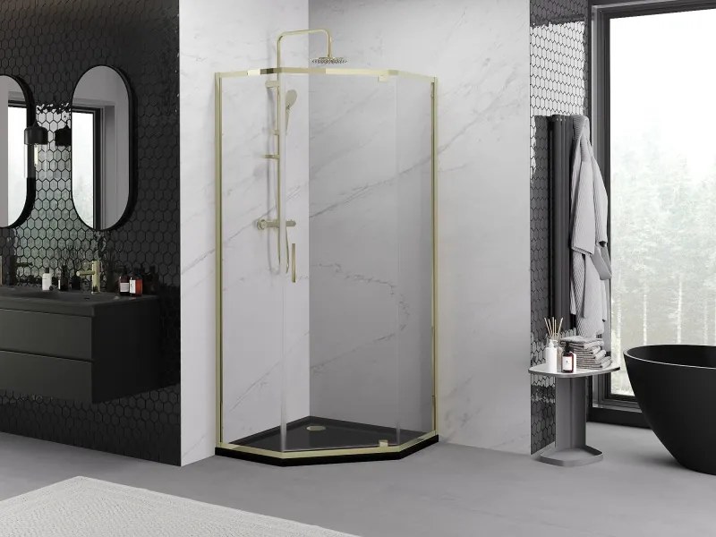 Mexen Exo-R cabina de duș pentagonală cu deschidere de 90 x 90 cm, transparentă, aurie - 812-090-090-50-00