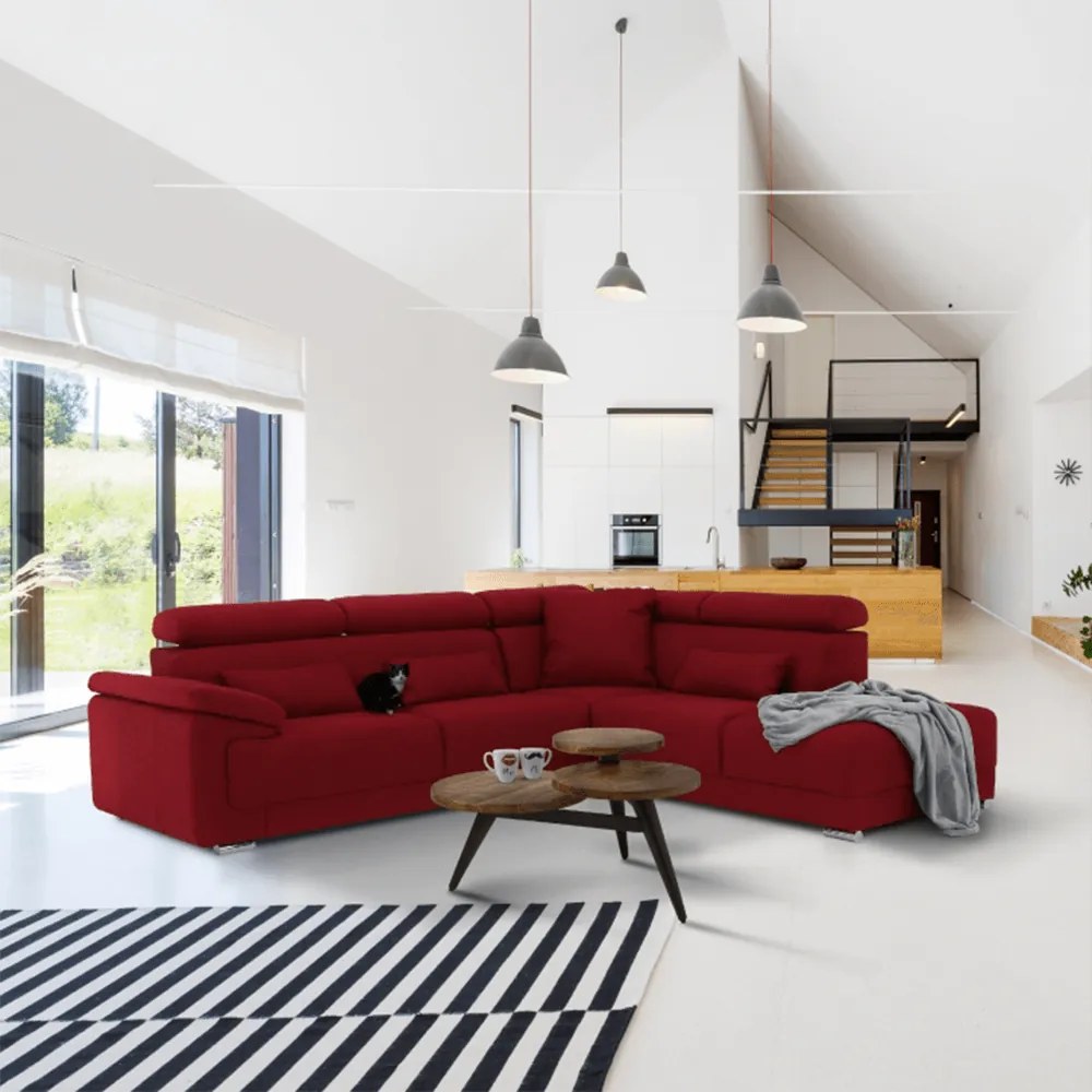 Colţar tapiţat, material textil vişiniu, model dreapta, CAILA
