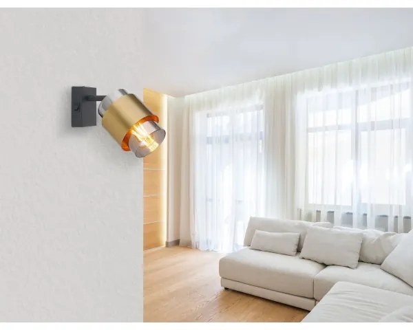 Spot de perete MILLEY 1xE27/40W/230V negru/alamă Globo 15560-1