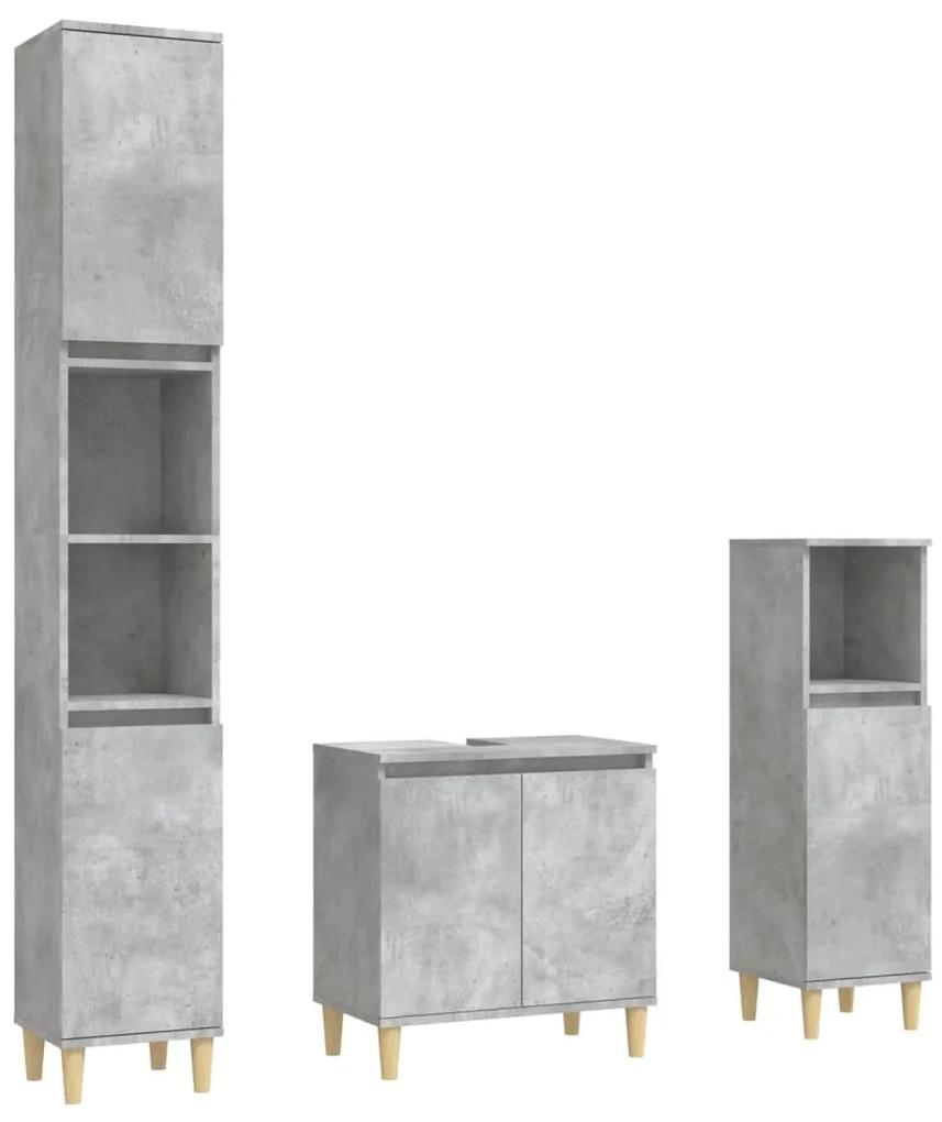 3185585 vidaXL Set mobilier de baie, 3 piese, gri beton, lemn compozit