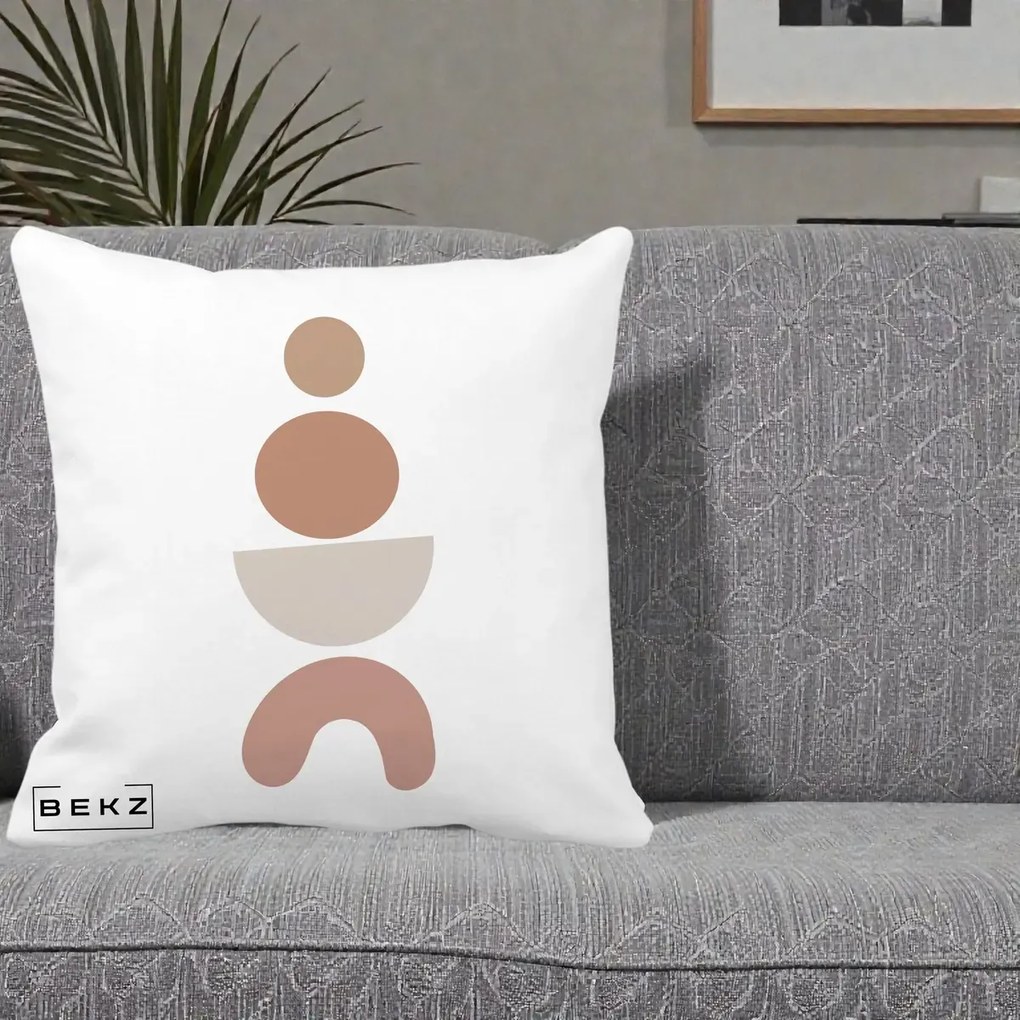 Perna Decorativa Geometric Boho Cercuri si Arc, 40x40 cm, Alba Mata, Husa Detasabila, Perna Inclusa, BEKZ®