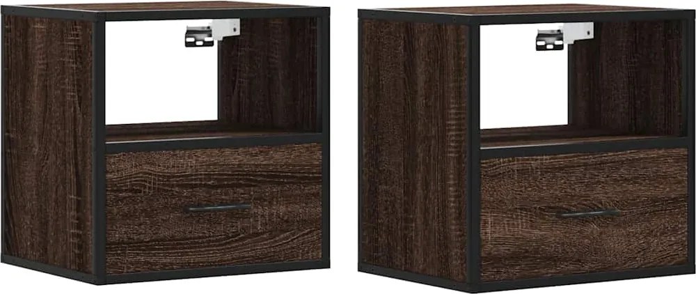 vidaXL Noptiere de perete, 2 buc., stejar maro, 40x31x39,5 cm