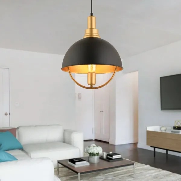 Lustră suspendată pe cablu MONZA 1xE27/40W/230V diam. 30 cm negru/auriu