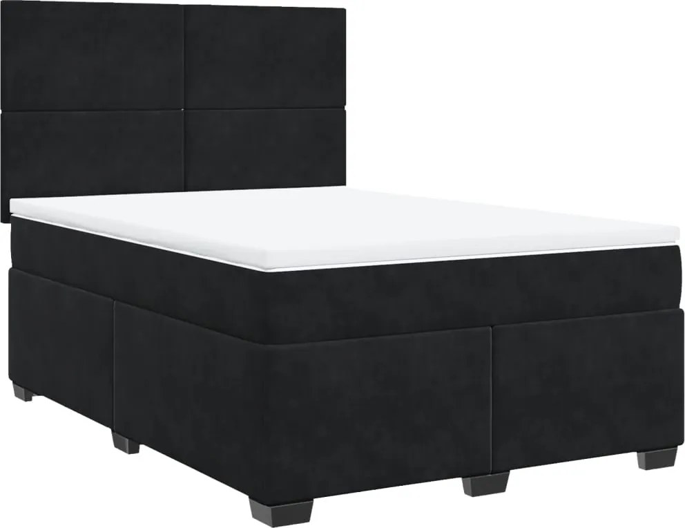 vidaXL Pat box spring cu saltea, negru, 140x200 cm, catifea