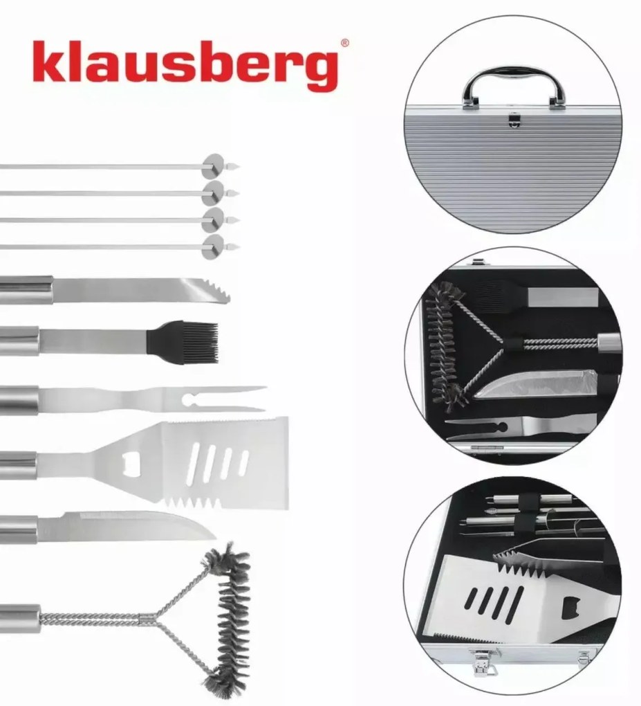 Set ustensile pentru gratar/BBQ, 10 piese, inox, Klausberg KB7901