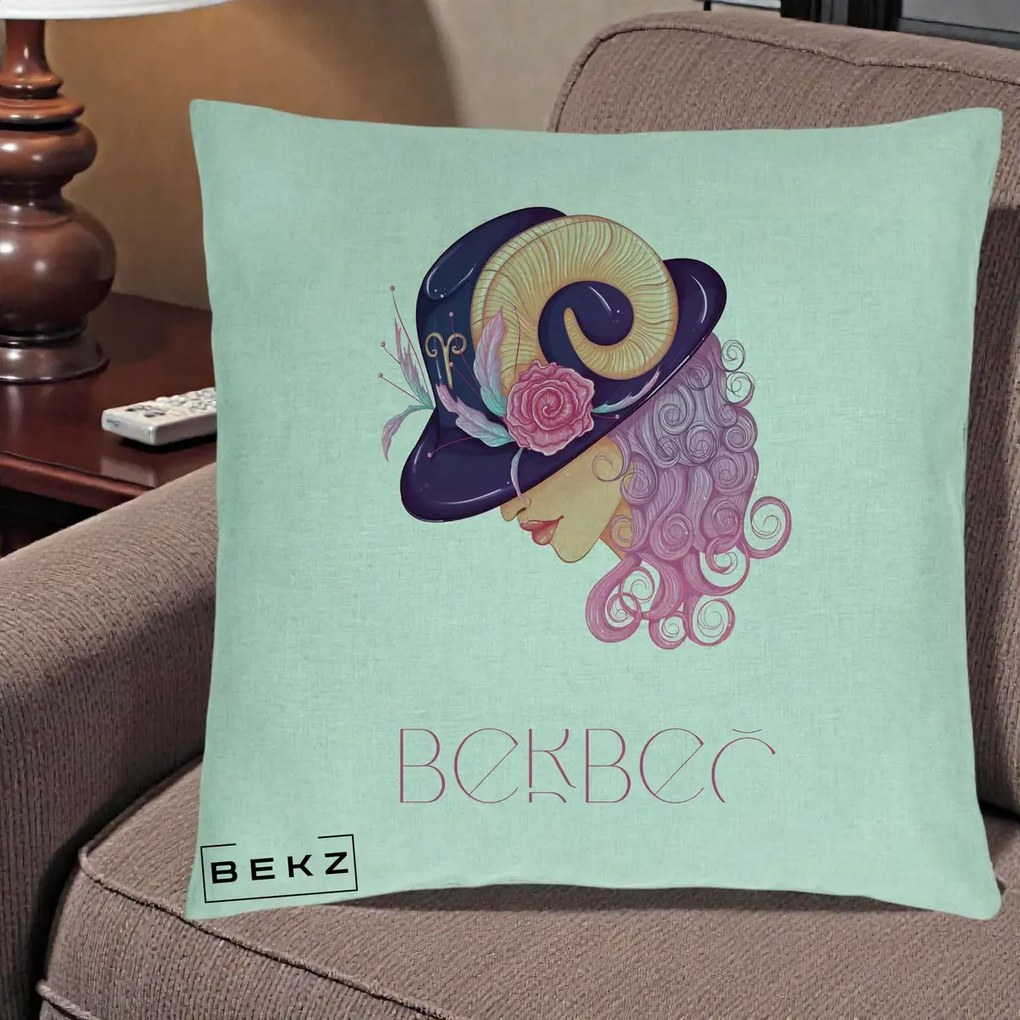 Perna Personalizata Zodie Berbec, 40x40 cm, Verde Menta, Husa Detasabila, Perna Inclusa, BEKZ®