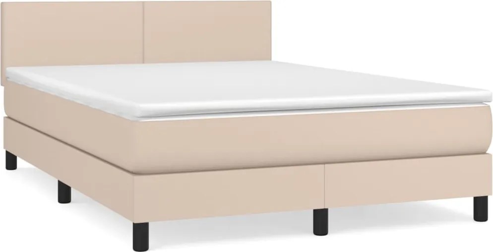 vidaXL Pat box spring cu saltea, cappuccino, 140x190cm piele ecologică