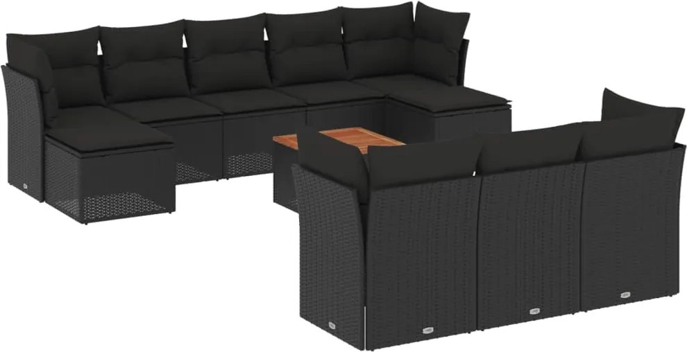 vidaXL Set canapele de grădină cu perne, 11 piese, negru, poliratan