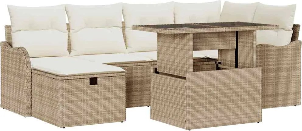 vidaXL Set de canapele pentru grădină cu pernă 7 pcs Bej Rattan poli