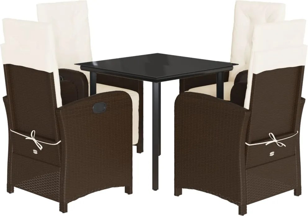 vidaXL Set mobilier de grădină, 5 piese, cu perne, maro, poliratan