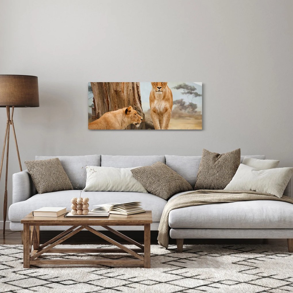 Tablou - două leoaice (120x50 cm)