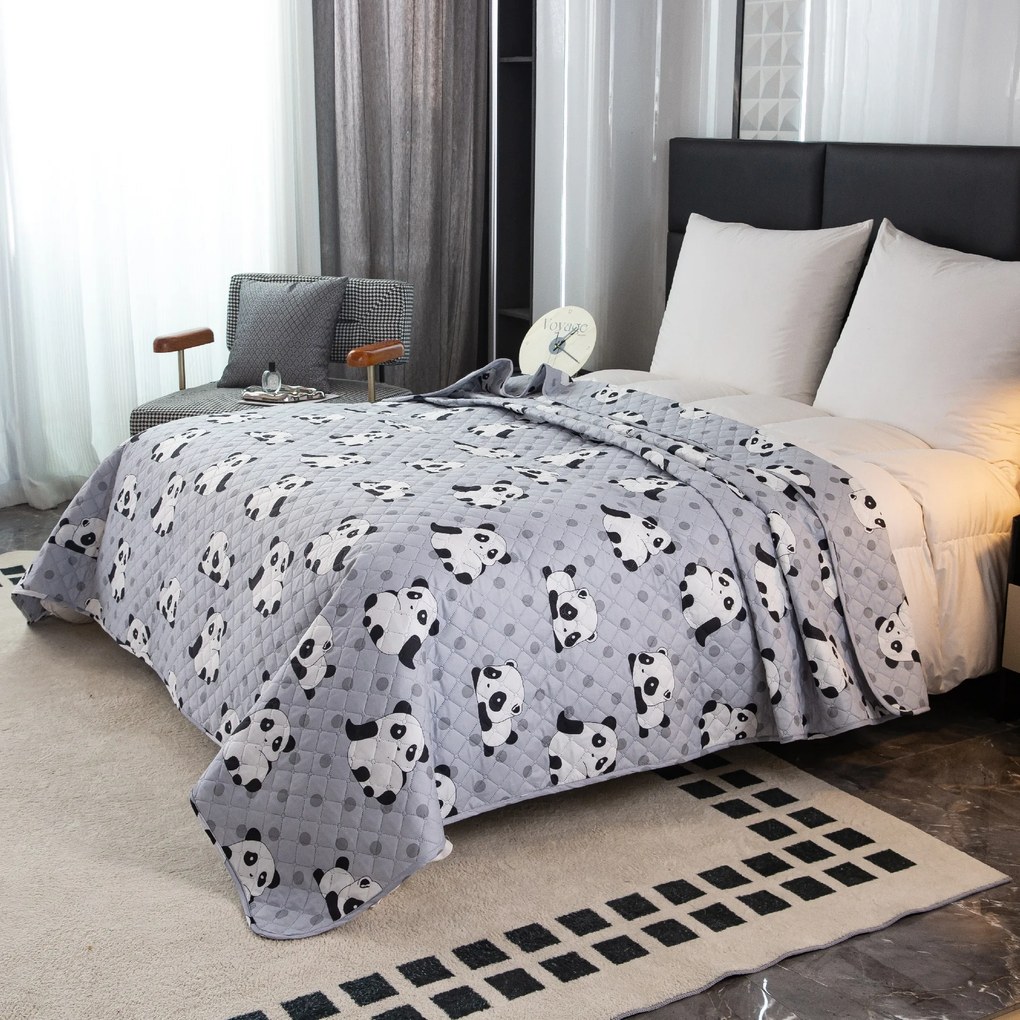 Cuvertura de pat cu model PANDA gri Dimensiuni: 170 x 210 cm