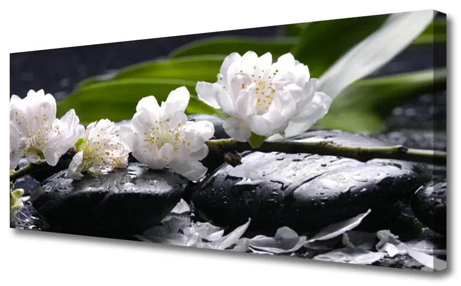 Tablou pe panza canvas Pietre florale flori alb negru