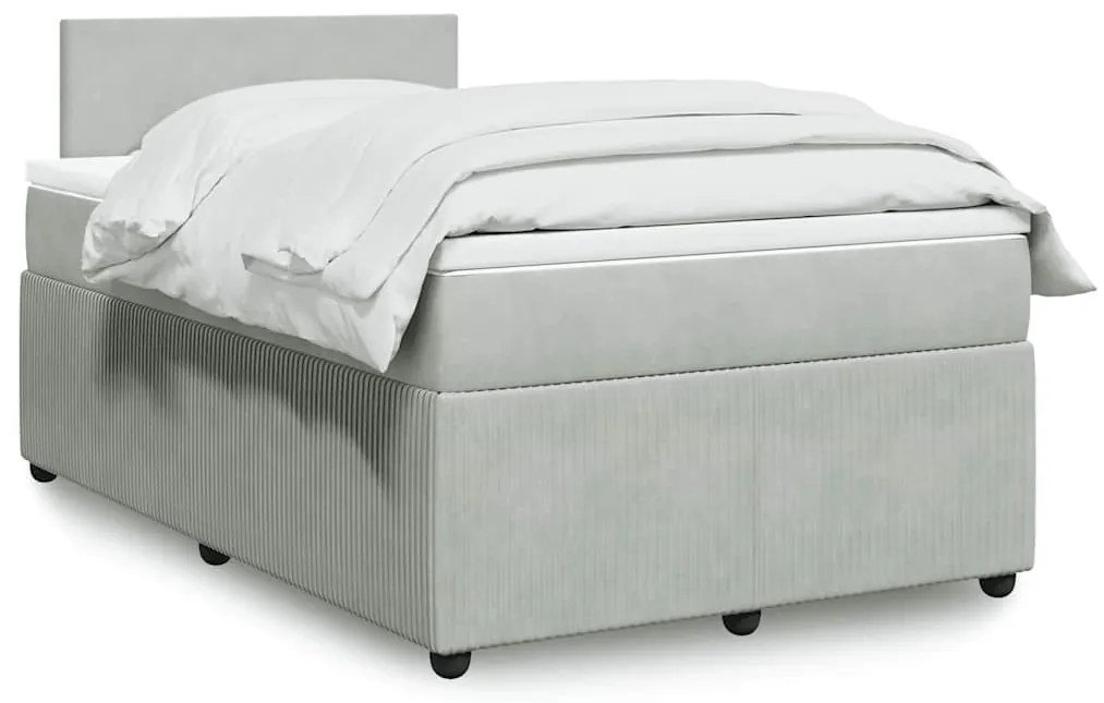 vidaXL Pat box spring cu saltea, gri deschis, 120x190 cm, catifea