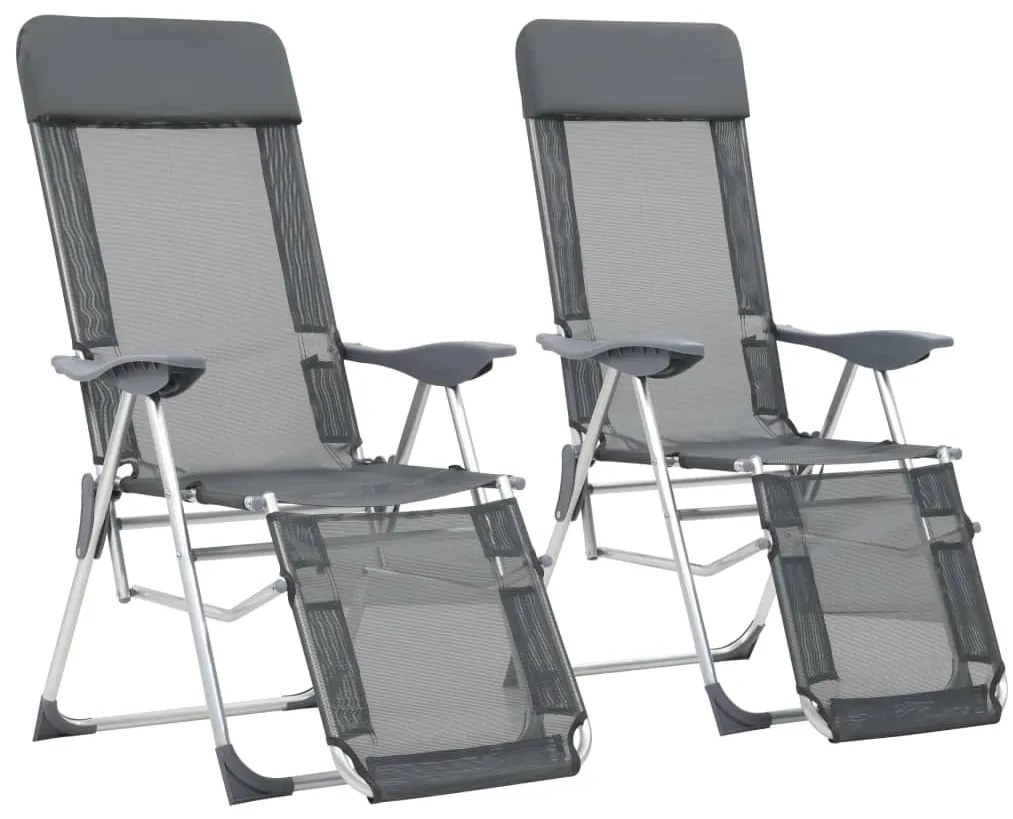 vidaXL Scaune camping pliante cu suport picioare 2 buc. gri textilenă