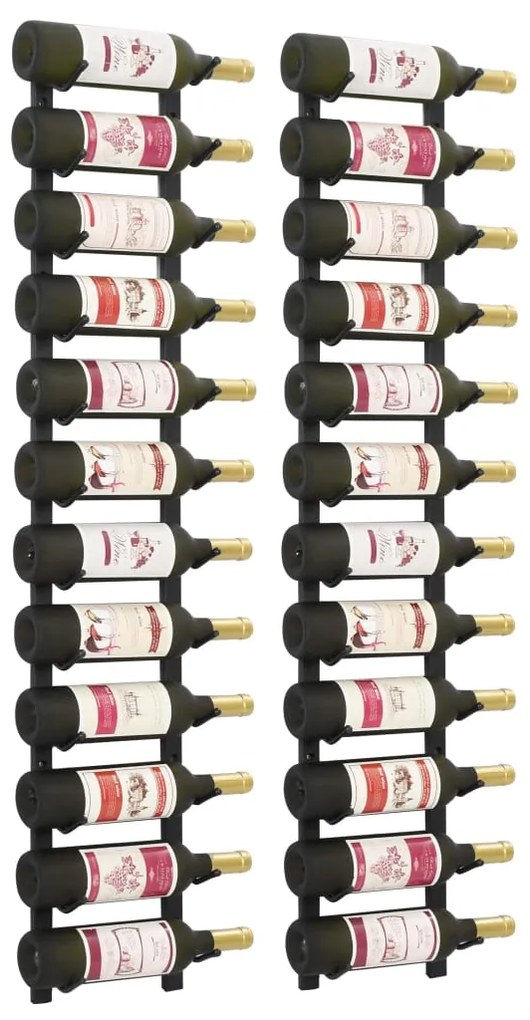 vidaXL Suporturi vin montate pe perete, 12 sticle, 2 buc, negru, fier