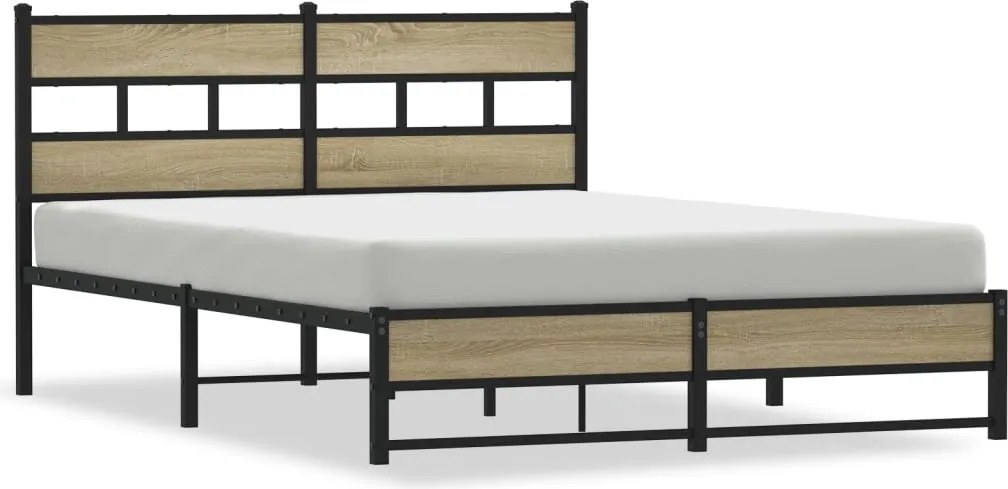 vidaXL Cadru de pat metalic fără saltea, stejar sonoma, 140x200 cm