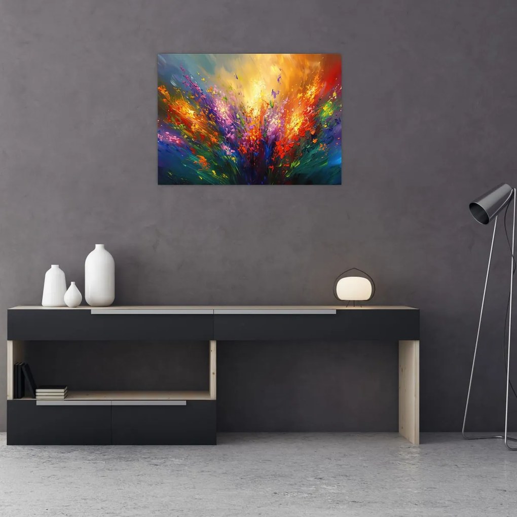 Tablou pe sticlă - Abstracție de flori (70x50 cm)