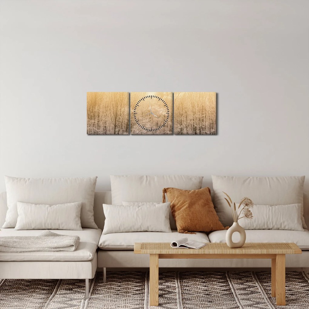 Tablou cu pădure geroasă (cu ceas) (90x30 cm)