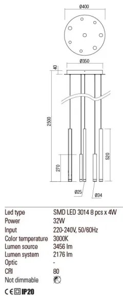 Lustră LED pe cablu MADISON Redo 01-2052 8xLED/4W/230V negru