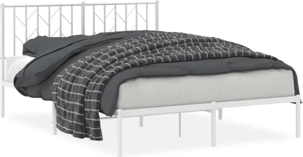 vidaXL Cadru de pat metalic cu tăblie, alb, 140x190 cm