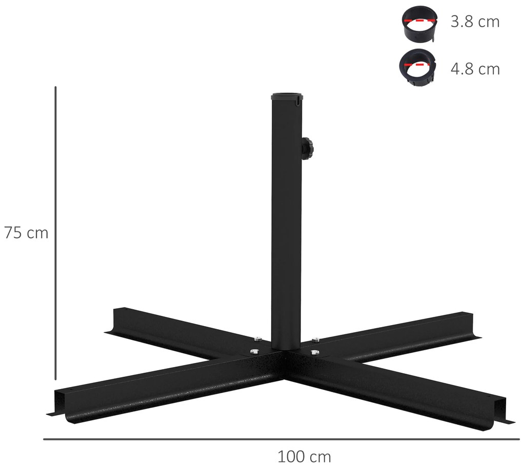 Outsunny Bază în Cruce pentru Umbrelă cu Stâlpi de Ø38/48 mm și Șurub Lateral, 100x100x75 cm, Negru | Aosom Romania