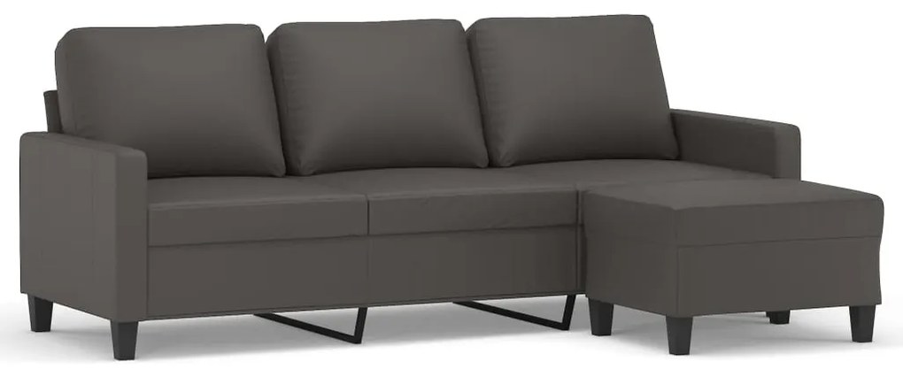 3153356 vidaXL Canapea cu 3 locuri și taburet, gri, 180 cm, piele ecologică