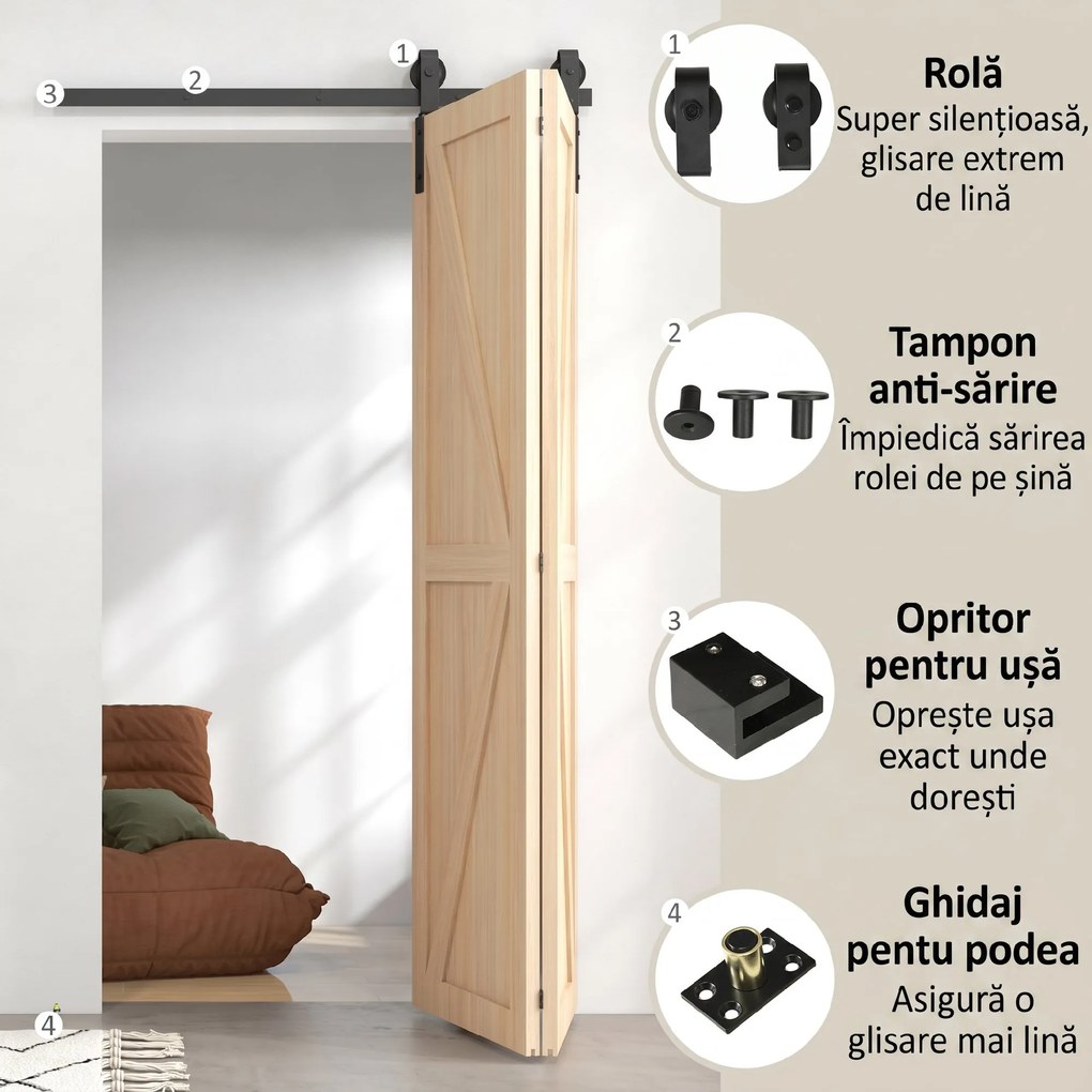HOMCOM Set pentru Ușă Glisantă din Oțel Carbonat Negru 122x0.5x4 cm | Aosom Romania