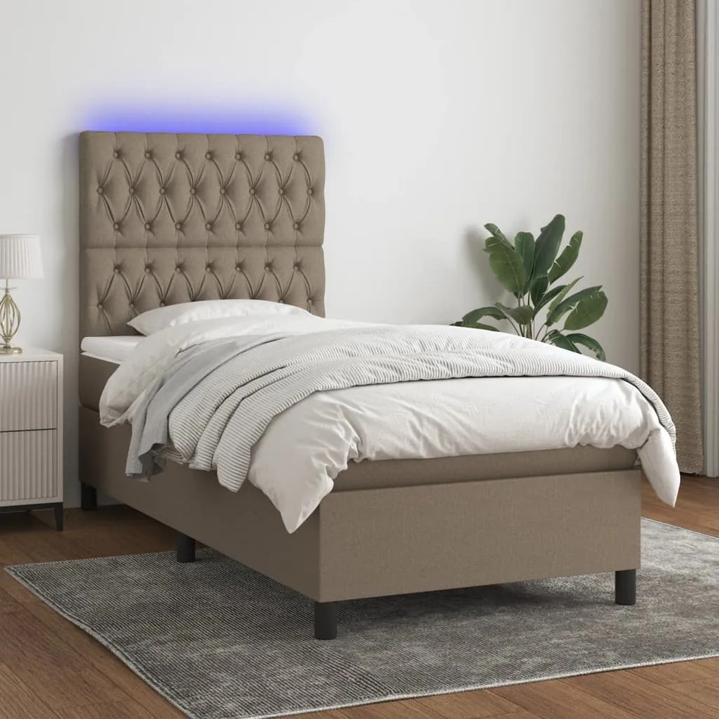 vidaXL Pat cu arcuri, saltea și LED, gri taupe, 80x200 cm, textil