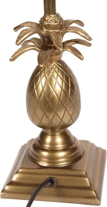 Bază pentru lampă de masă din aluminiu, auriu, cu picior înalt și ananas sculptat, bază pătrată, finisaj antichizat, 56 x 11 cm, „Lutèce”