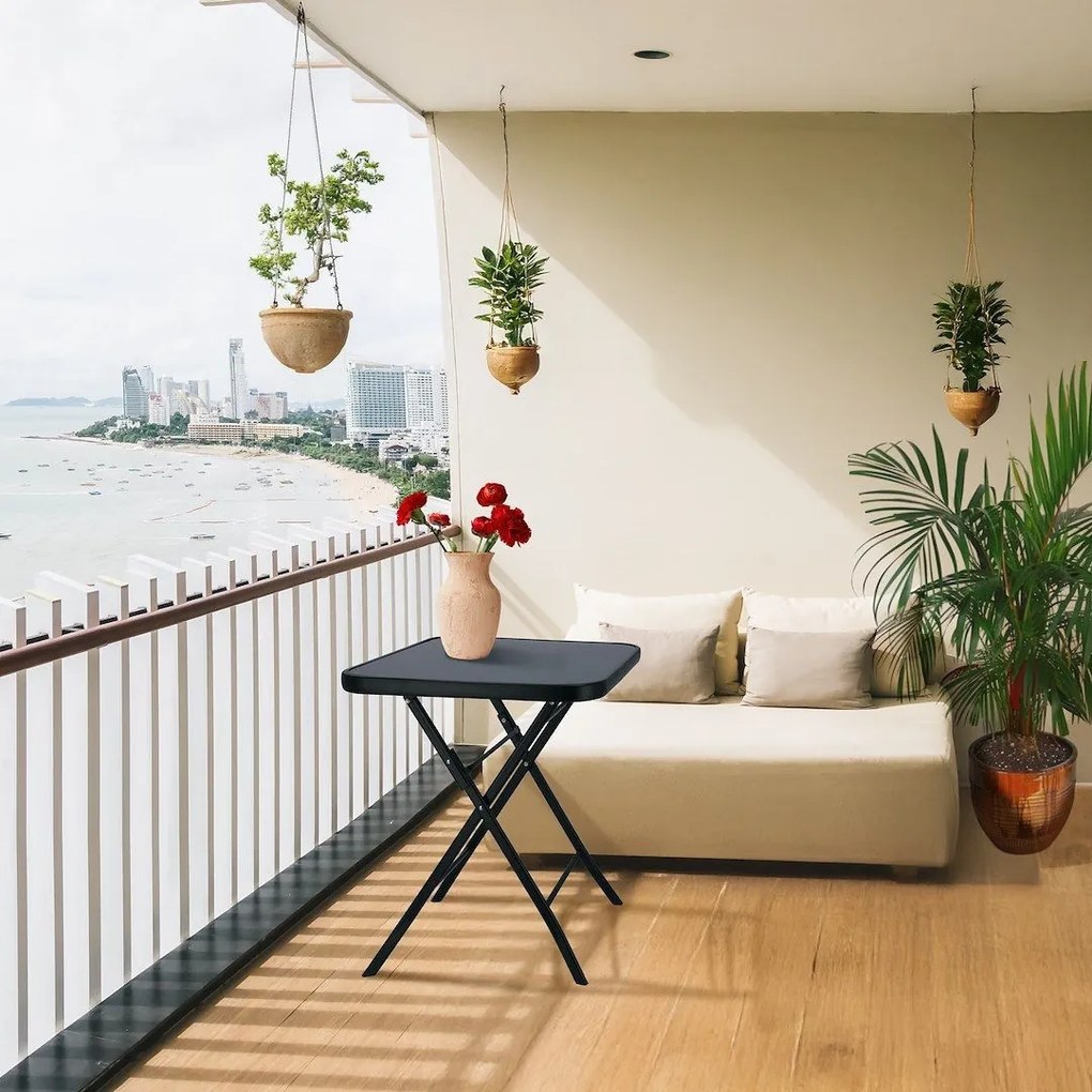 Măsuță pliabilă pătrată Jumi, 60x60 cm, negru, oțel și sticlă