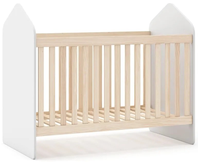 Pătuț alb/în culoare naturală cu aspect de lemn de pin 60x120 cm Estefania – Marckeric