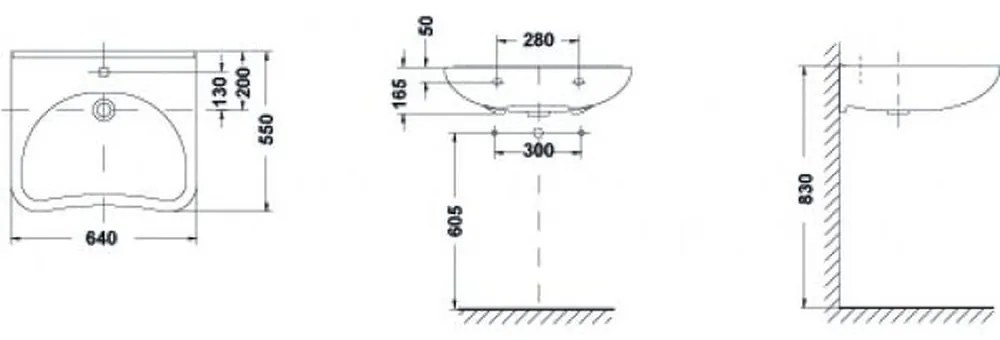 Lavoar suspendat alb 64 cm, cu set de fixare, Gala Blue 64 cm