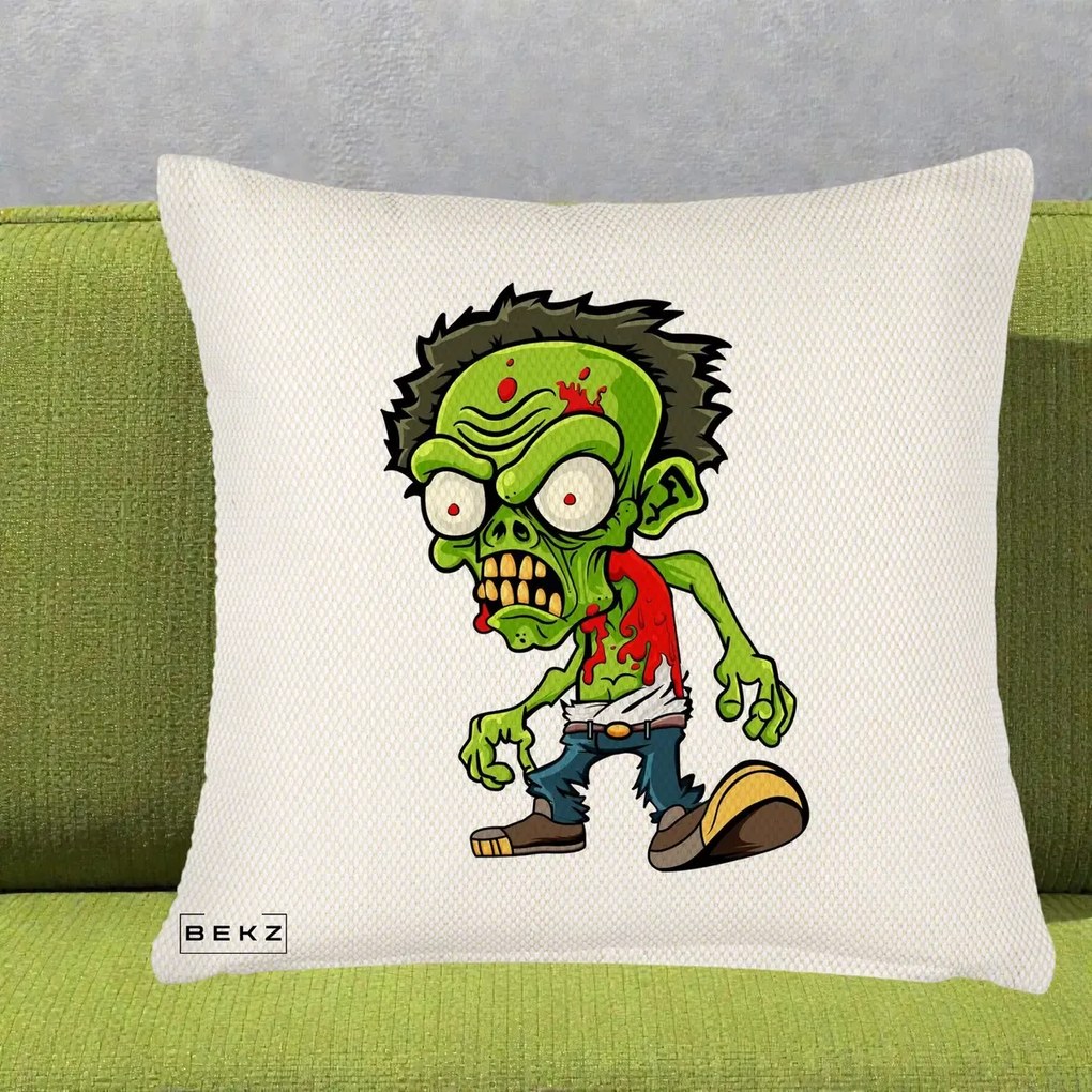 Perna Decorativa Zombie Halloween, 40x40 cm, Crem Reliefat, Husa Detasabila, Perna Inclusa, BEKZ®