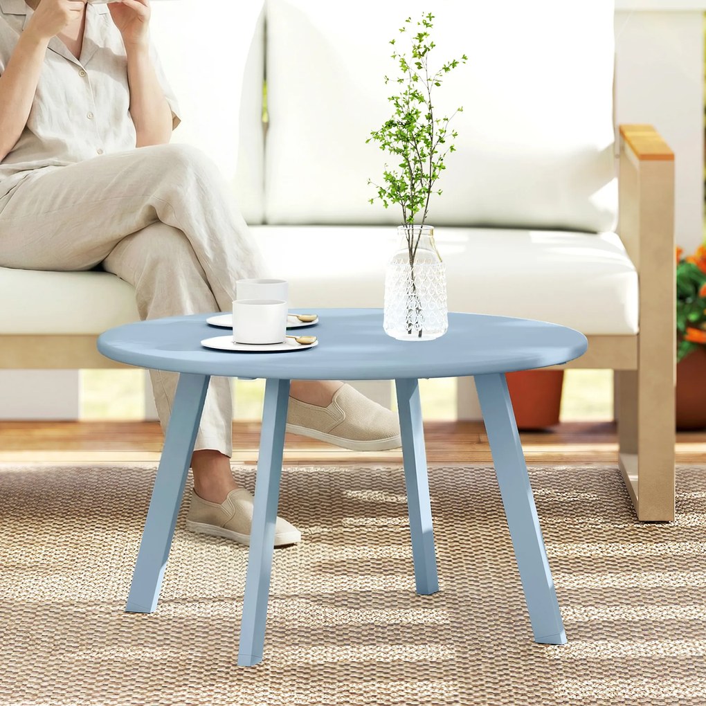 Outsunny Masă de cafea rotundă mică, masă de serviciu cu piciorușe antiderapante, cadru din metal, pentru grădină, Ø 70 x 42 cm, albastru | Aosom Romania