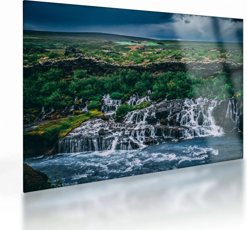 Tablou pe sticlă cu cascade în natură (70x50 cm)