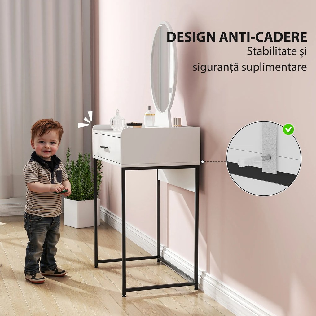 HOMCOM Set Masă de Toaletă cu Oglindă, Sertar și Scaun Căptușit, Alb | Aosom Romania