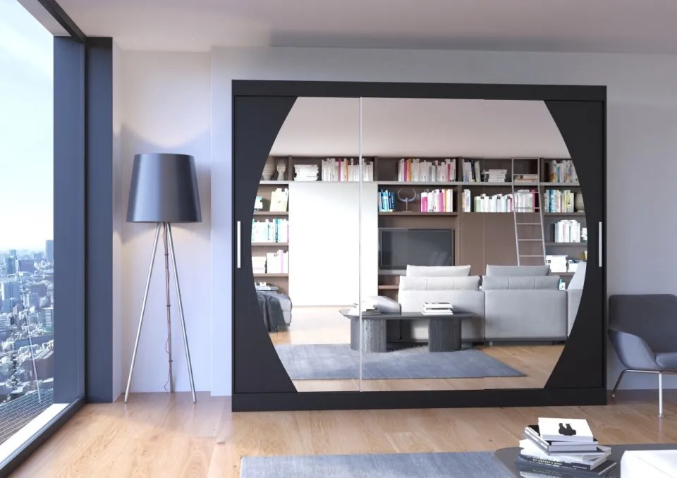 Dulap cu usi glisante si oglinda 250x215 cm, Cambe, ADRK Furniture (Culoare: Alb)