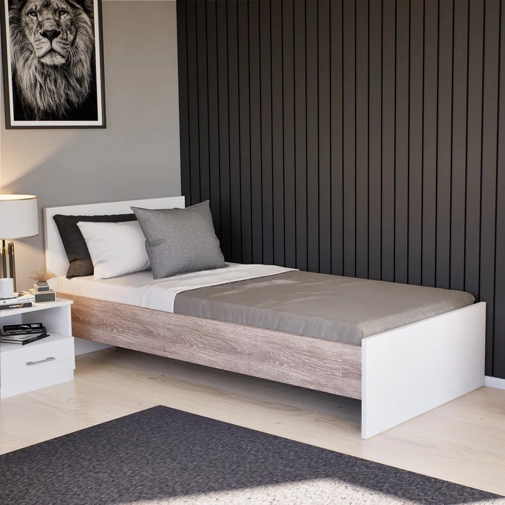 Pat single Miami 90x200 cm alb-stejar York