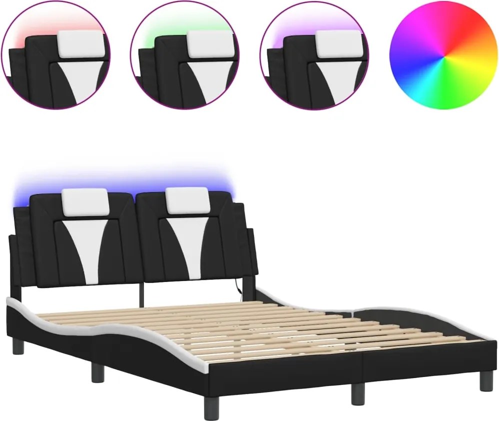 vidaXL Cadru de pat Viana cu LED fără saltea negru/alb 140x190 cm